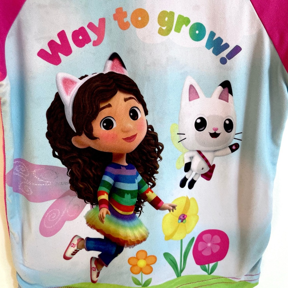 4/$20💥Gabby's Dollhouse Gabby & Pandy Paws T-Shirt, Cute Magenta Raglan Sleeve